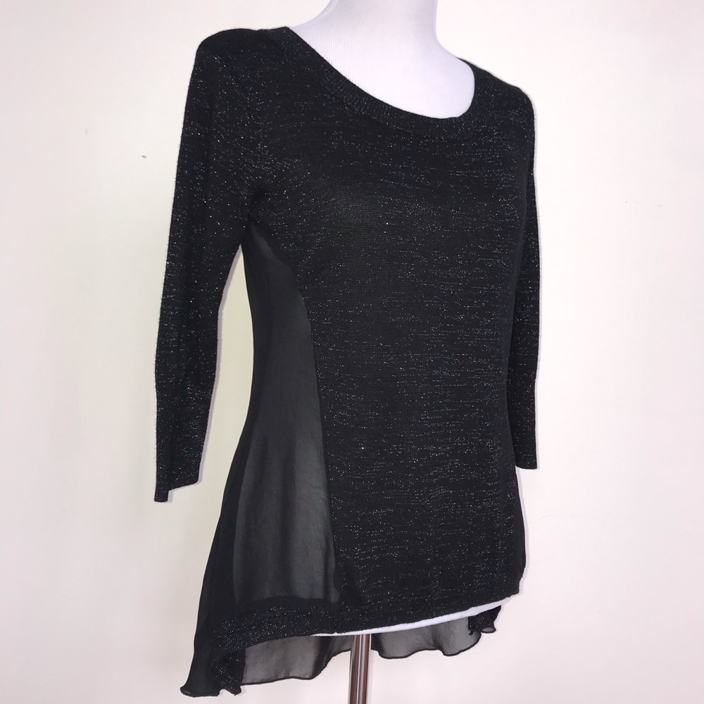 Black Asymmetrical Top - metallic float details